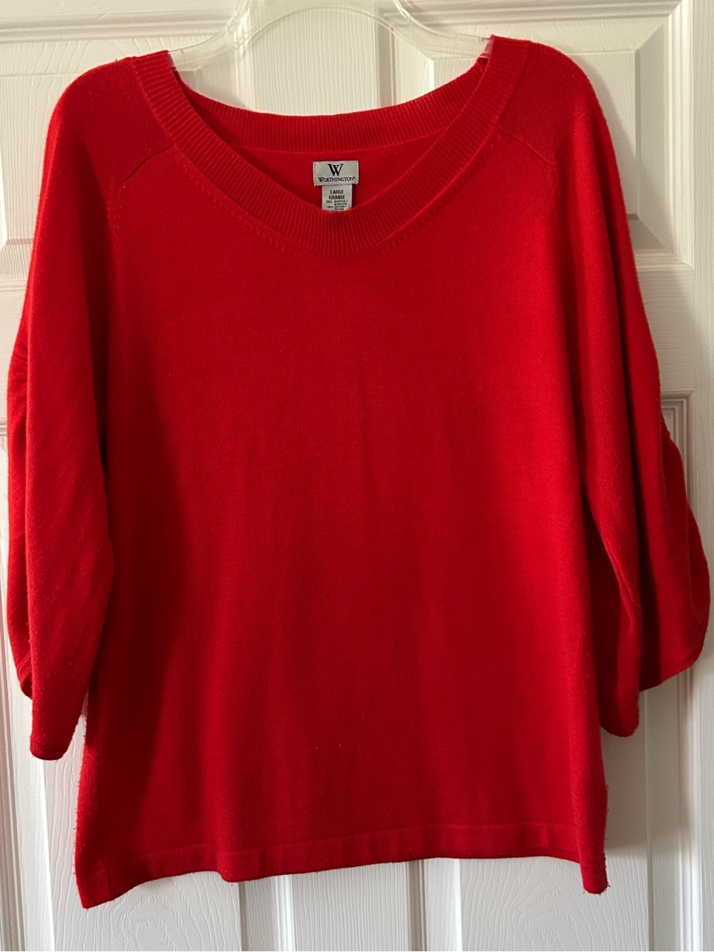 Women's Red Sweater - Casual V-Neck Pullover